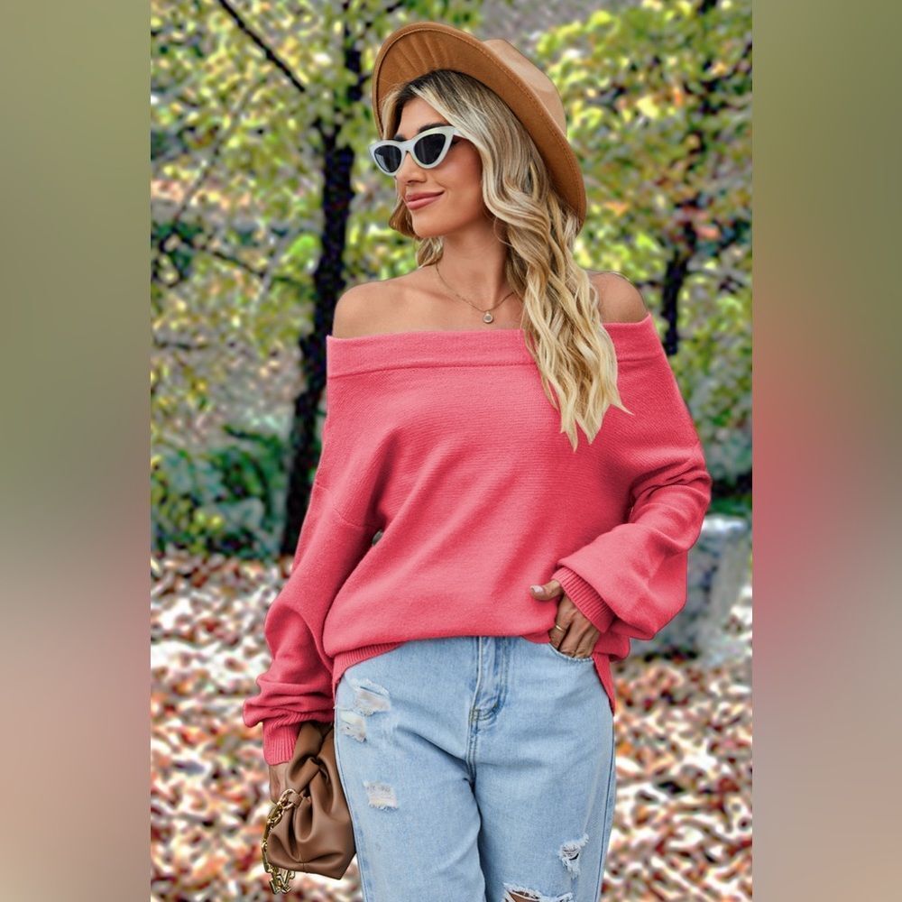 Pink Off-Shoulder  Dropped Shoulder  Sweater​